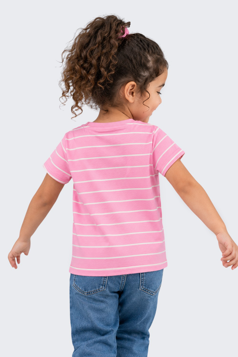 Girls Regular Fit Pink Striped T-Shirt - Image 3