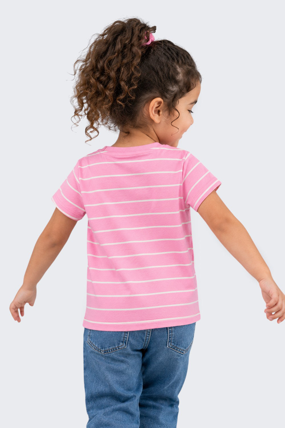 Girls Regular Fit Pink Striped T-Shirt - Image 3
