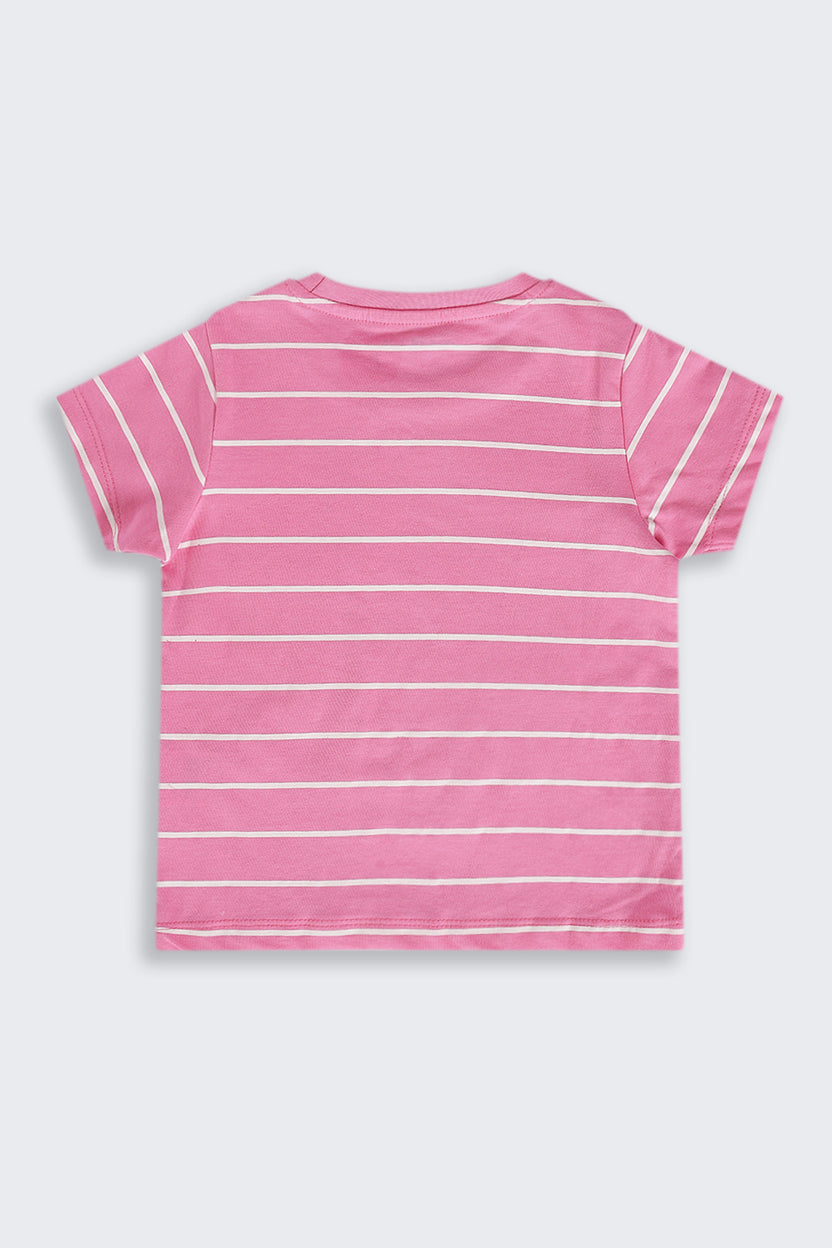 Girls Regular Fit Pink Striped T-Shirt - Image 4