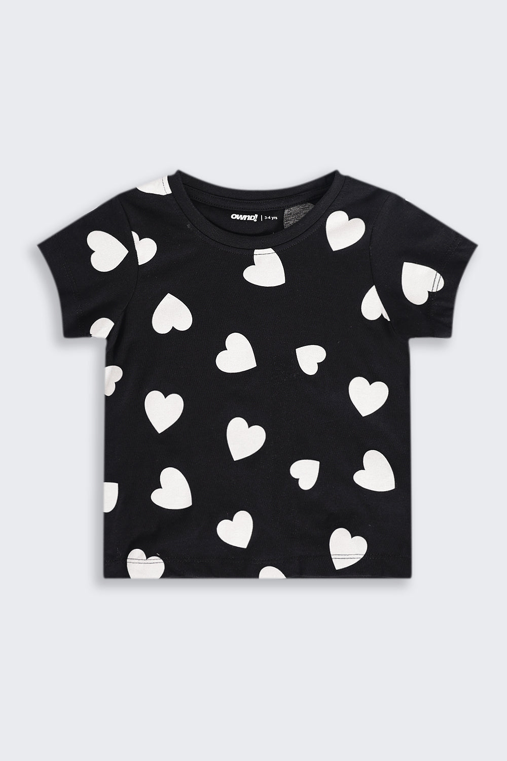 Girls Regular Fit Black Heart Printed T-Shirt - Image 2