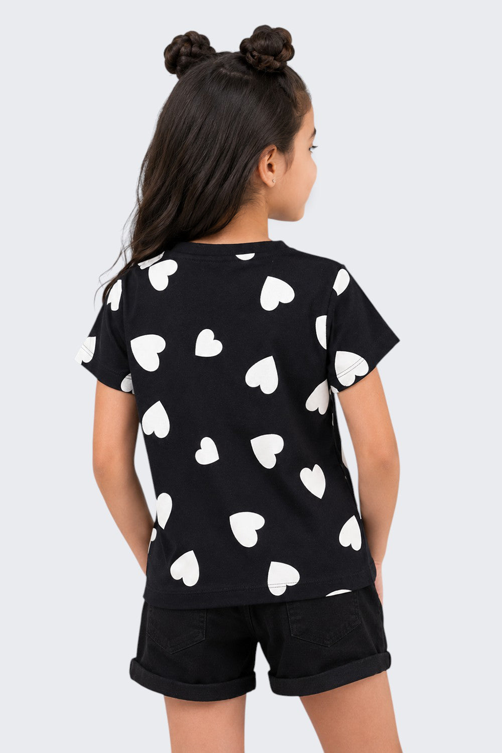 Girls Regular Fit Black Heart Printed T-Shirt - Image 3