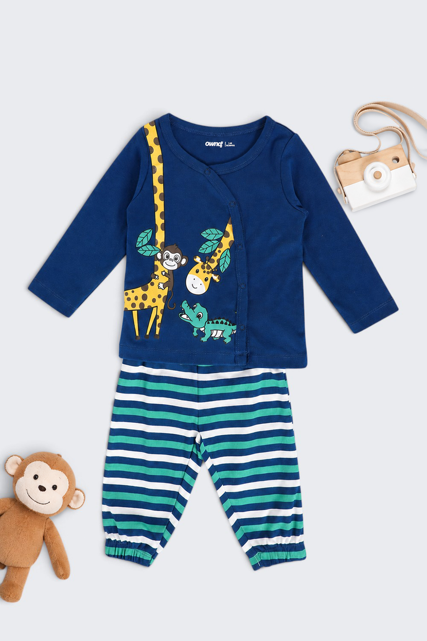 Infant Boys Regular Fit Navy Jungle Theme Graphic Co-ord Set - Image 1