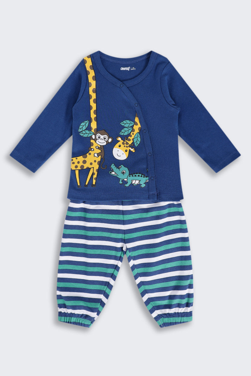 Infant Boys Regular Fit Navy Jungle Theme Graphic Co-ord Set - Image 2