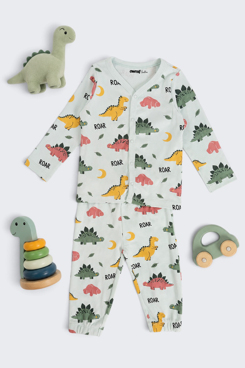 Infant Boys Regular Fit Green Dinosaur Graphic Co-ord Set - Image 1