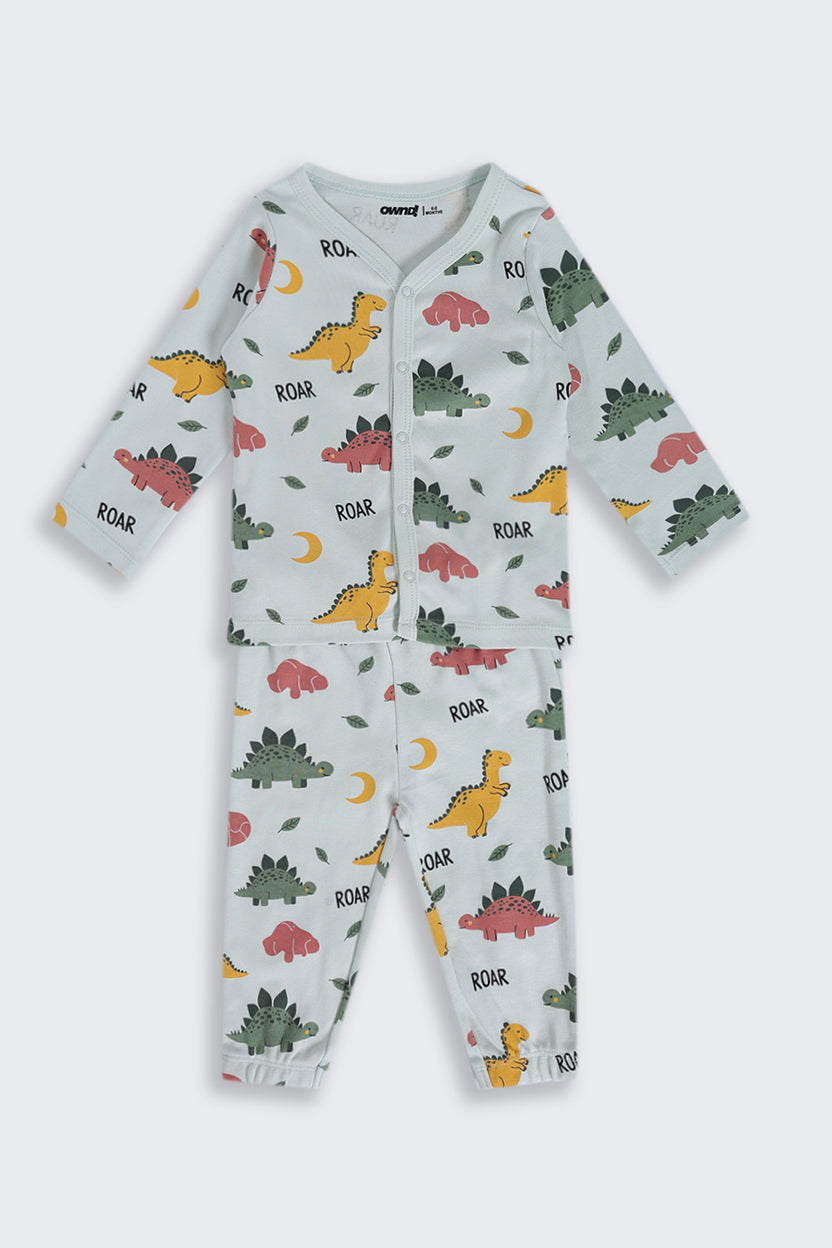 Infant Boys Regular Fit Green Dinosaur Graphic Co-ord Set - Image 2