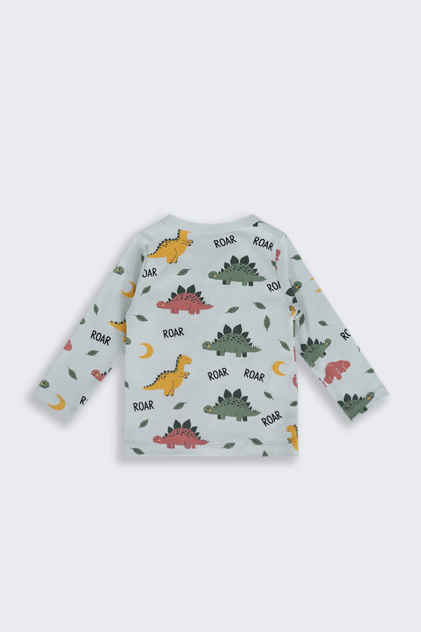 Infant Boys Regular Fit Green Dinosaur Graphic Co-ord Set - Image 4