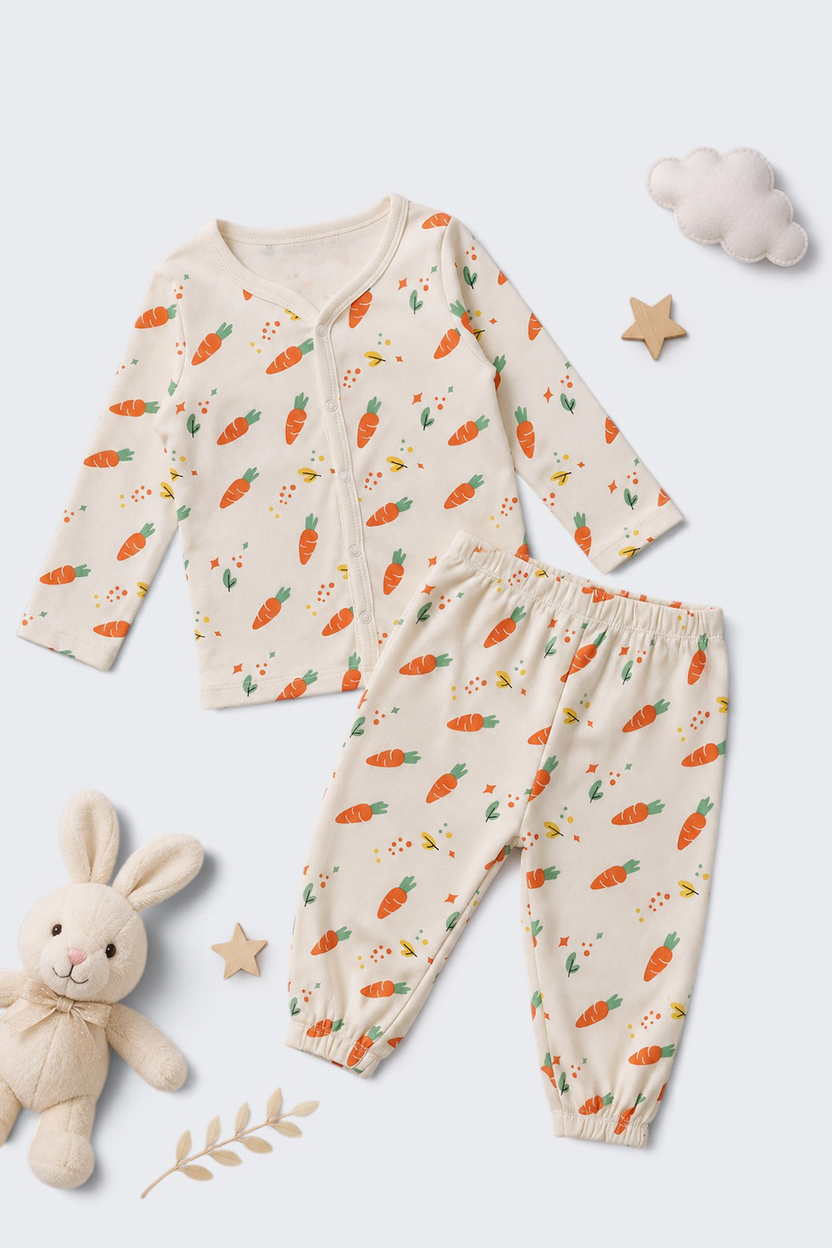Infant Boys Regular Fit Cream Carrot Printed Co-ord Set - Image 1