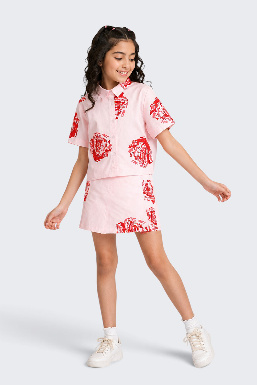 Tweens Girls Boxy Fit Pink Botanical Co-ord Set - Image 1