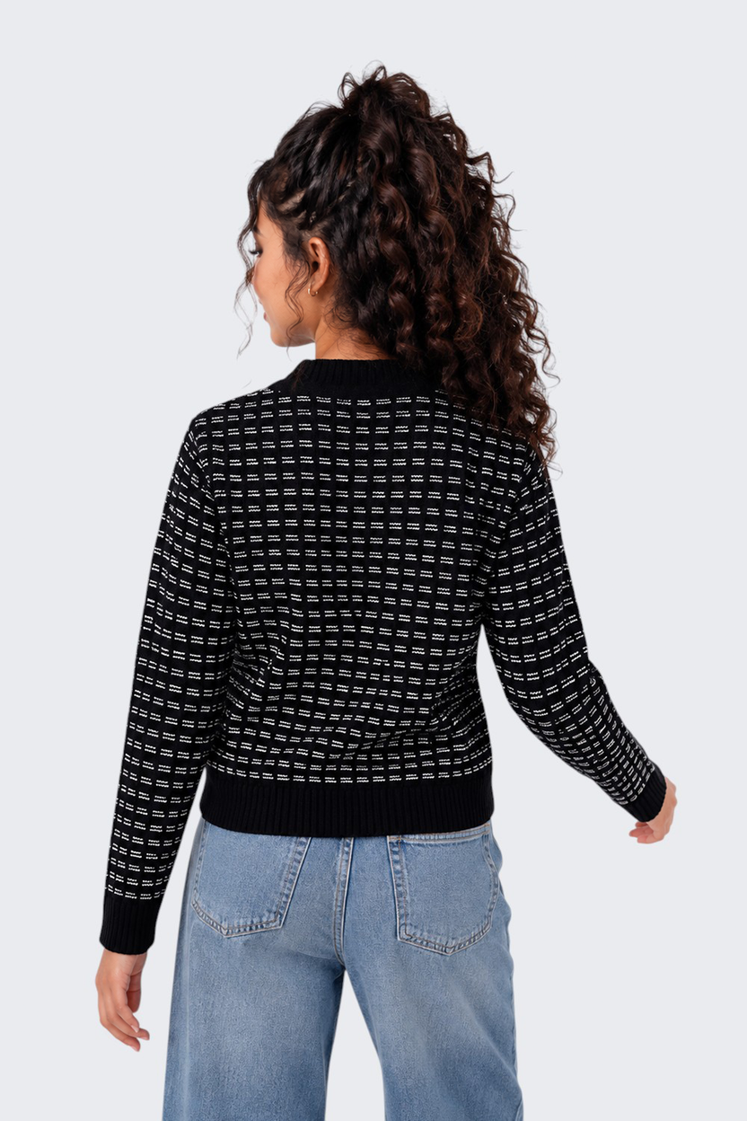 Tweens Girls Regular Fit Black Self Design Sweater - Image 3