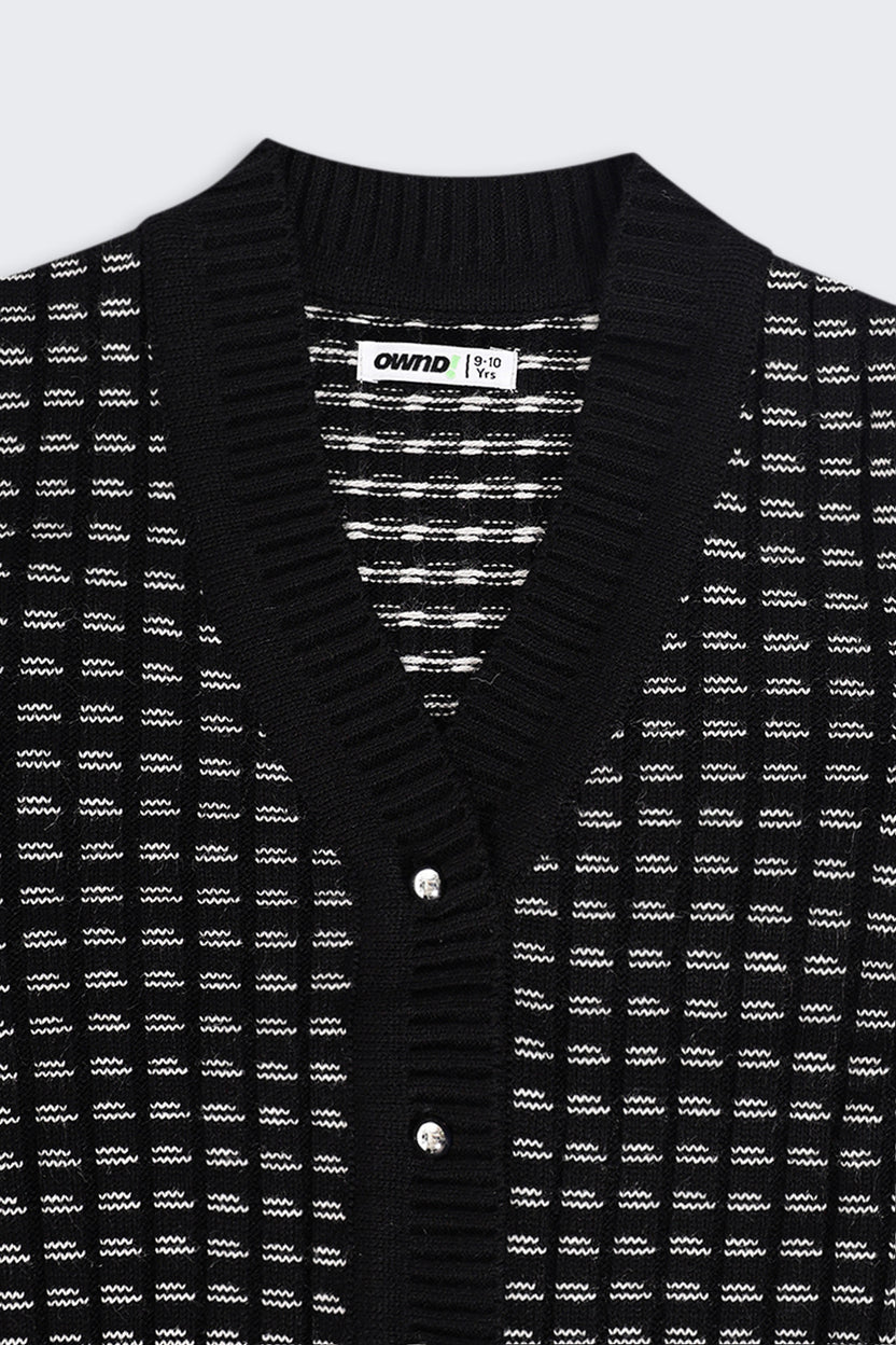Tweens Girls Regular Fit Black Self Design Sweater - Image 5