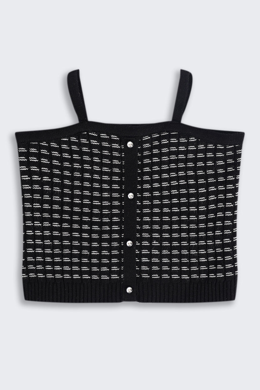 Tweens Girls Regular Fit Black Self Design Crop Top - Image 2
