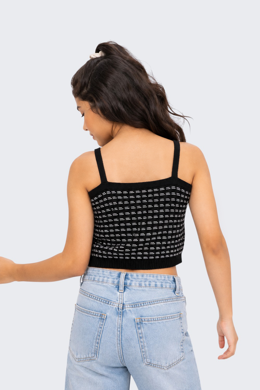 Tweens Girls Regular Fit Black Self Design Crop Top - Image 3