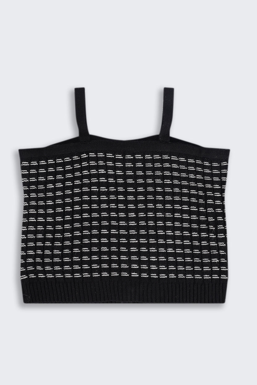 Tweens Girls Regular Fit Black Self Design Crop Top - Image 4