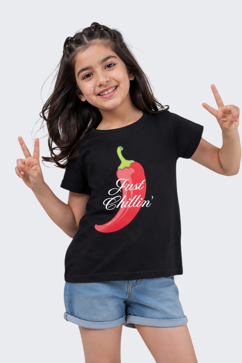 Tweens Girls Regular Fit Black Chilly Graphic T-Shirt - Image 1