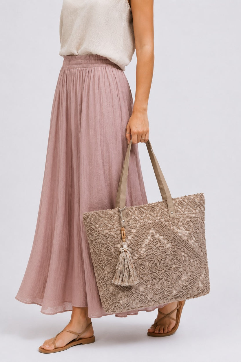 Womens  Beige Tassel Detail Tote Bag - Image 1