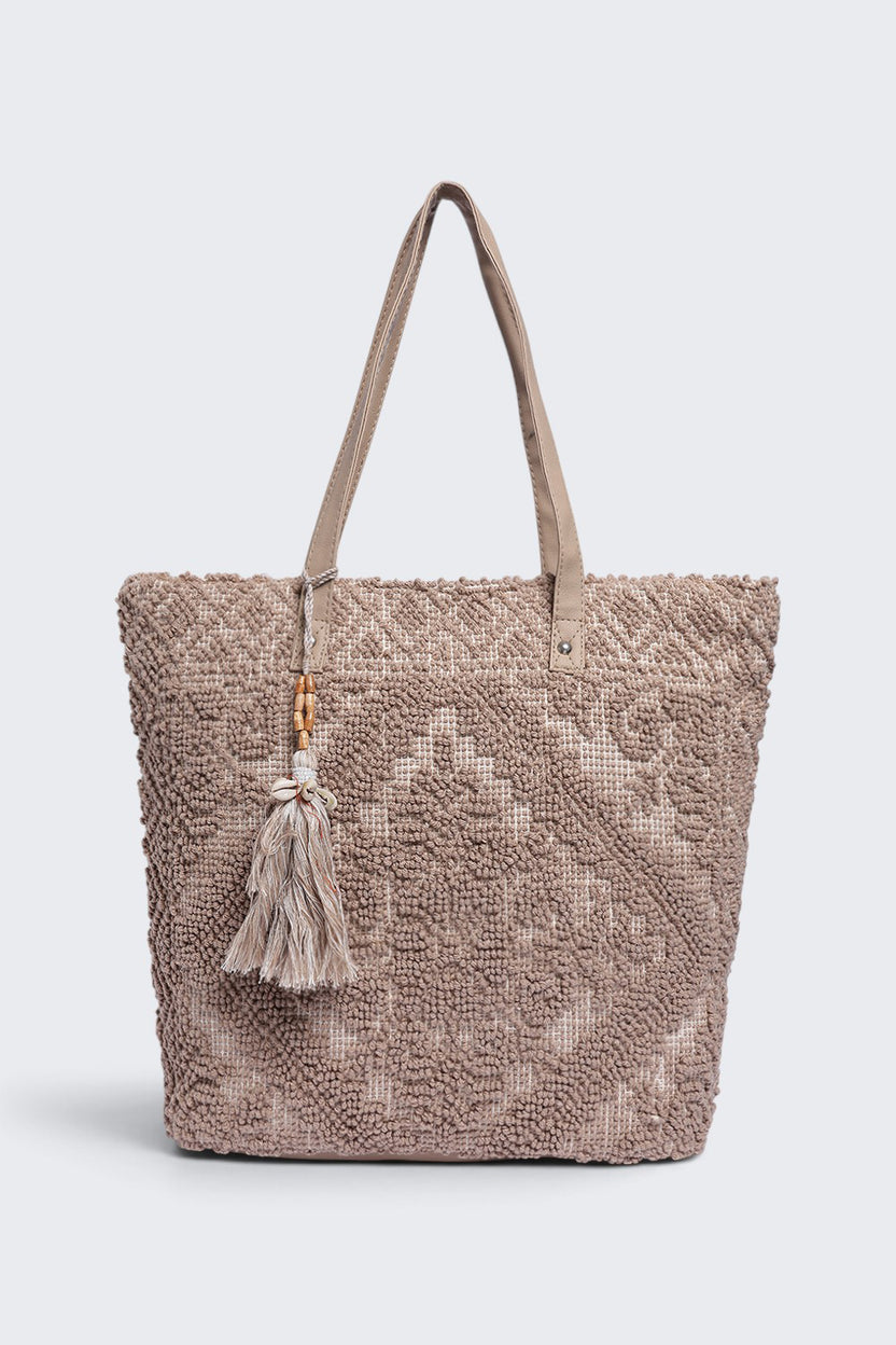 Womens  Beige Tassel Detail Tote Bag - Image 2