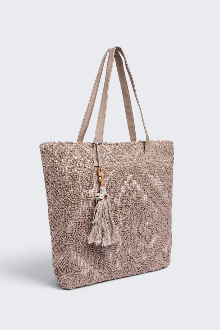 Womens  Beige Tassel Detail Tote Bag - Image 3