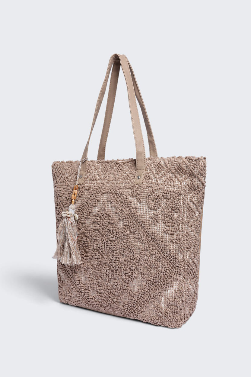 Womens  Beige Tassel Detail Tote Bag - Image 4