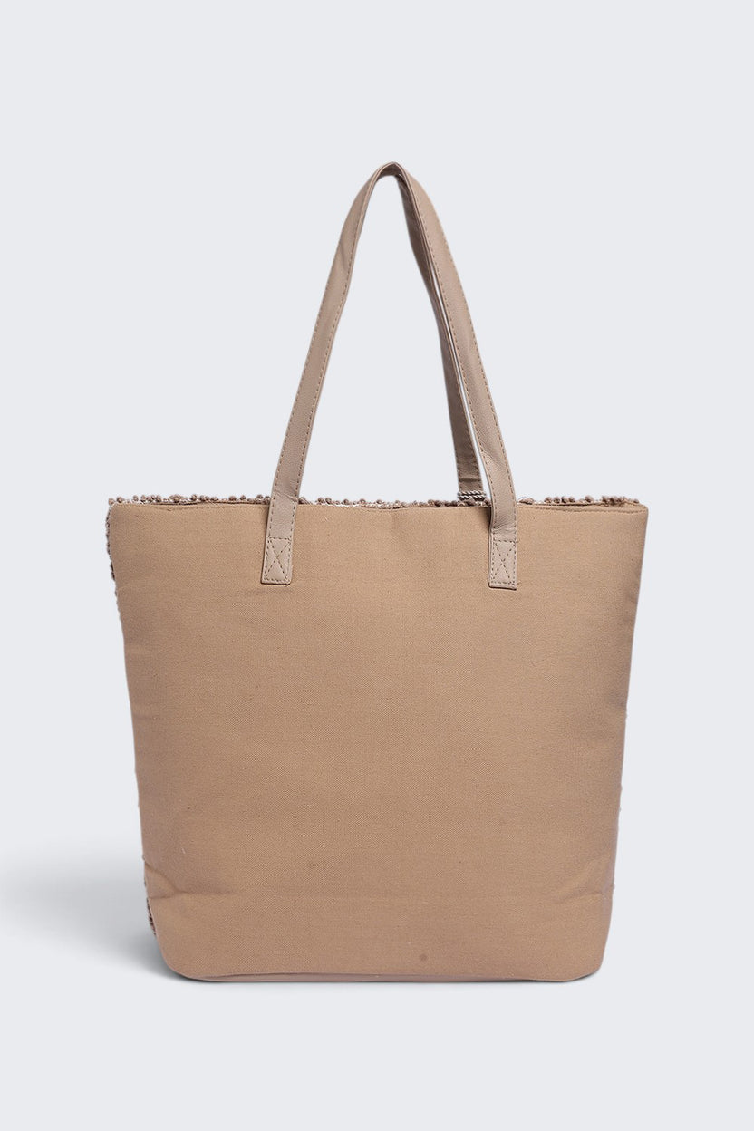 Womens  Beige Tassel Detail Tote Bag - Image 5
