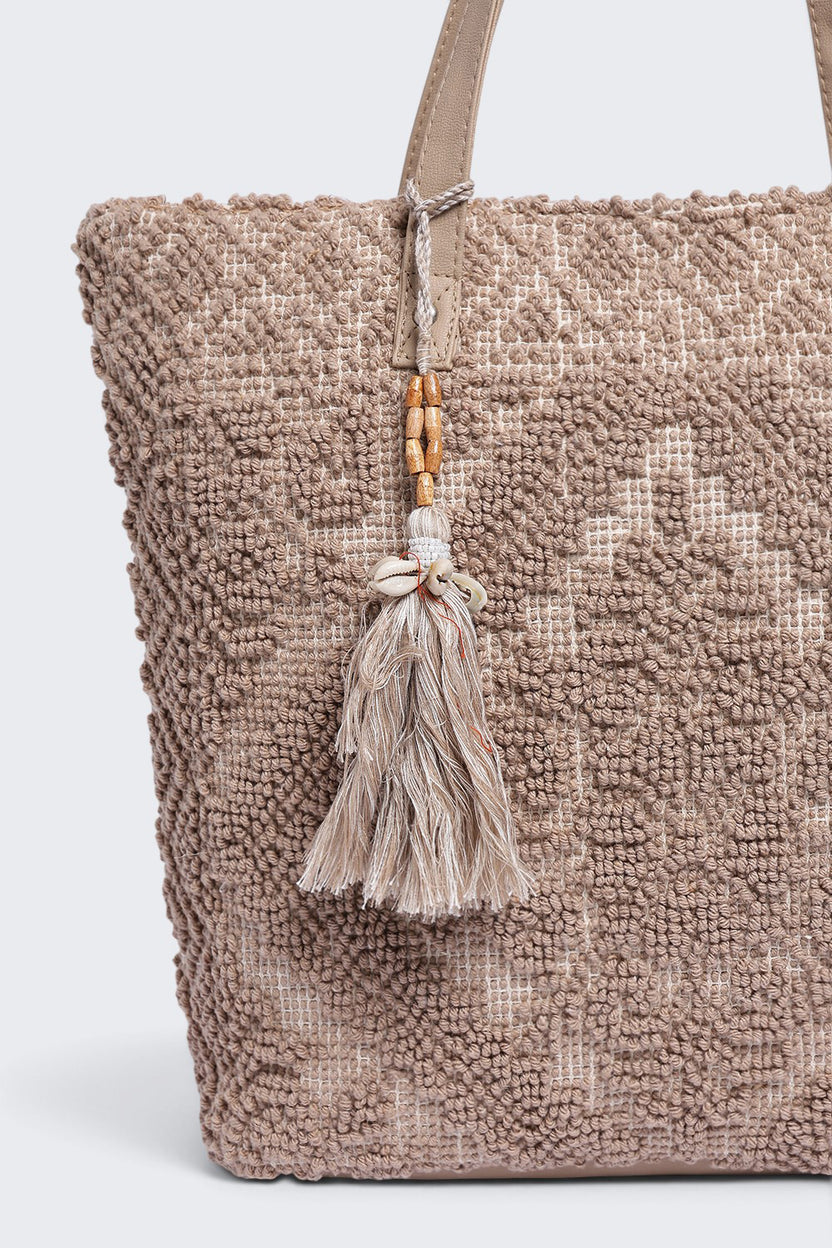Womens  Beige Tassel Detail Tote Bag - Image 6