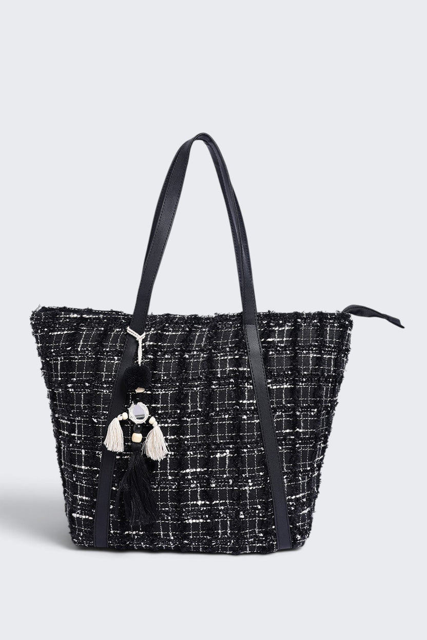 Womens  Black Tassel And Pom Pom Detail Tote Bag - Image 2