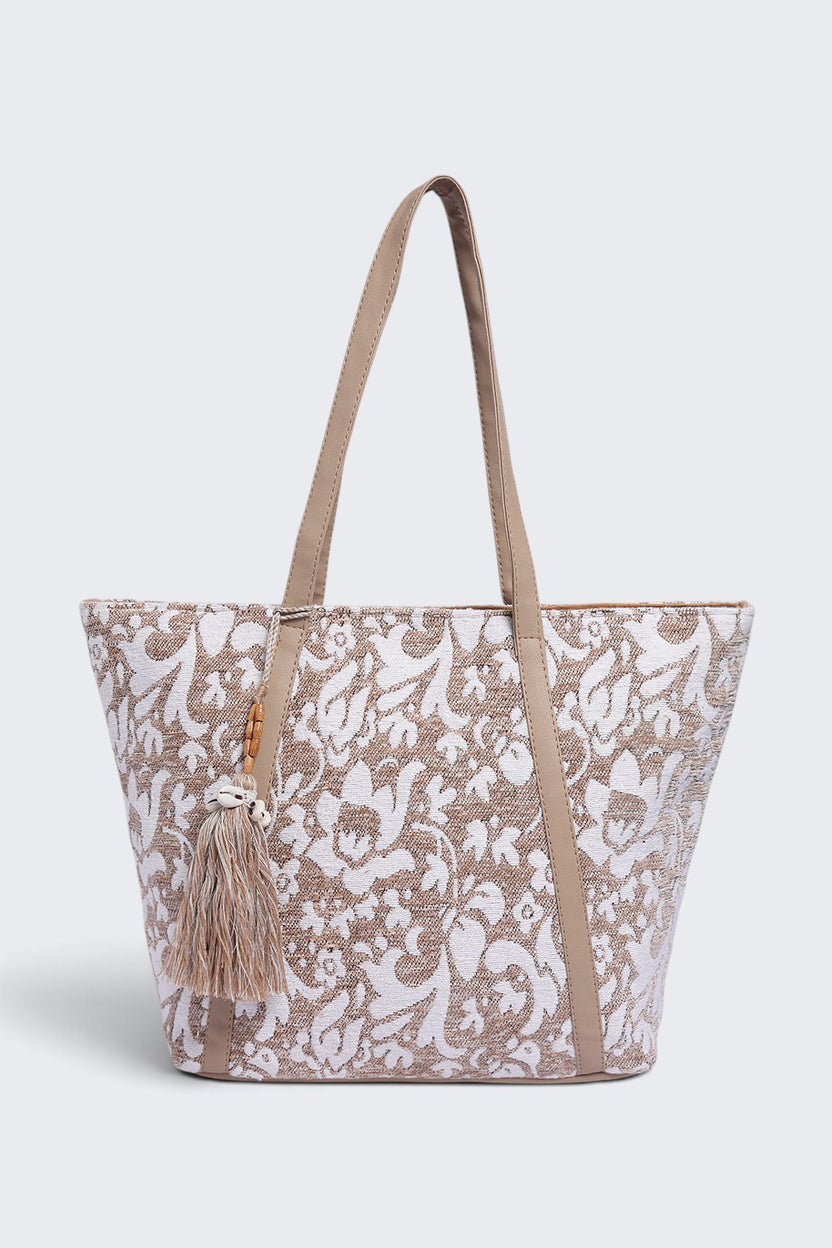 Womens  Beige Tassel Detail Tote Bag - Image 2