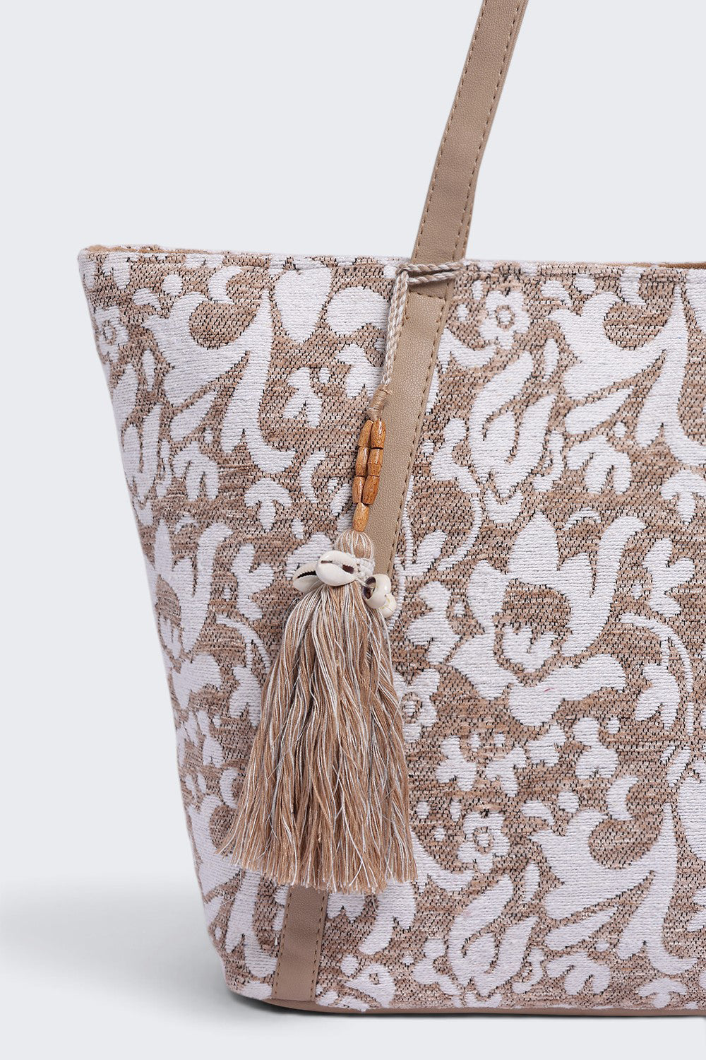 Womens  Beige Tassel Detail Tote Bag - Image 6