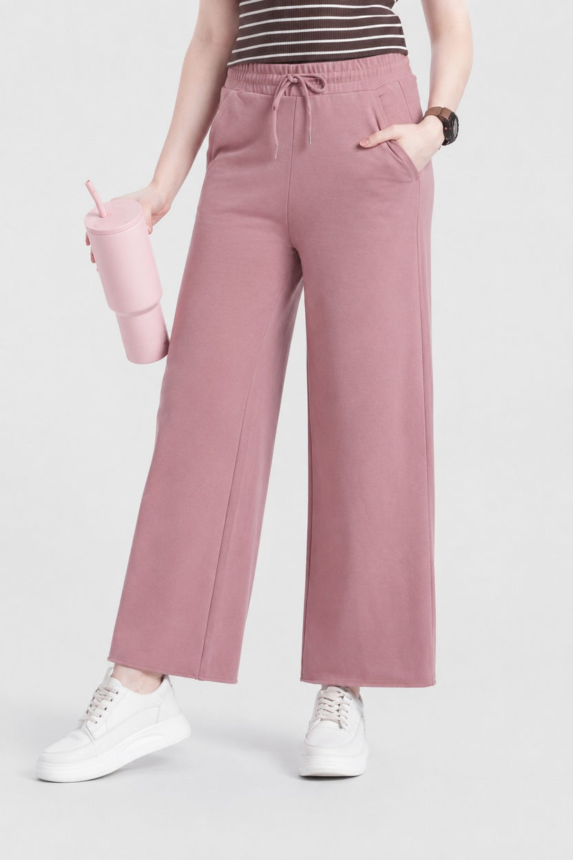 Womens Wide Leg Fit Mauve Solid Pant - Image 1