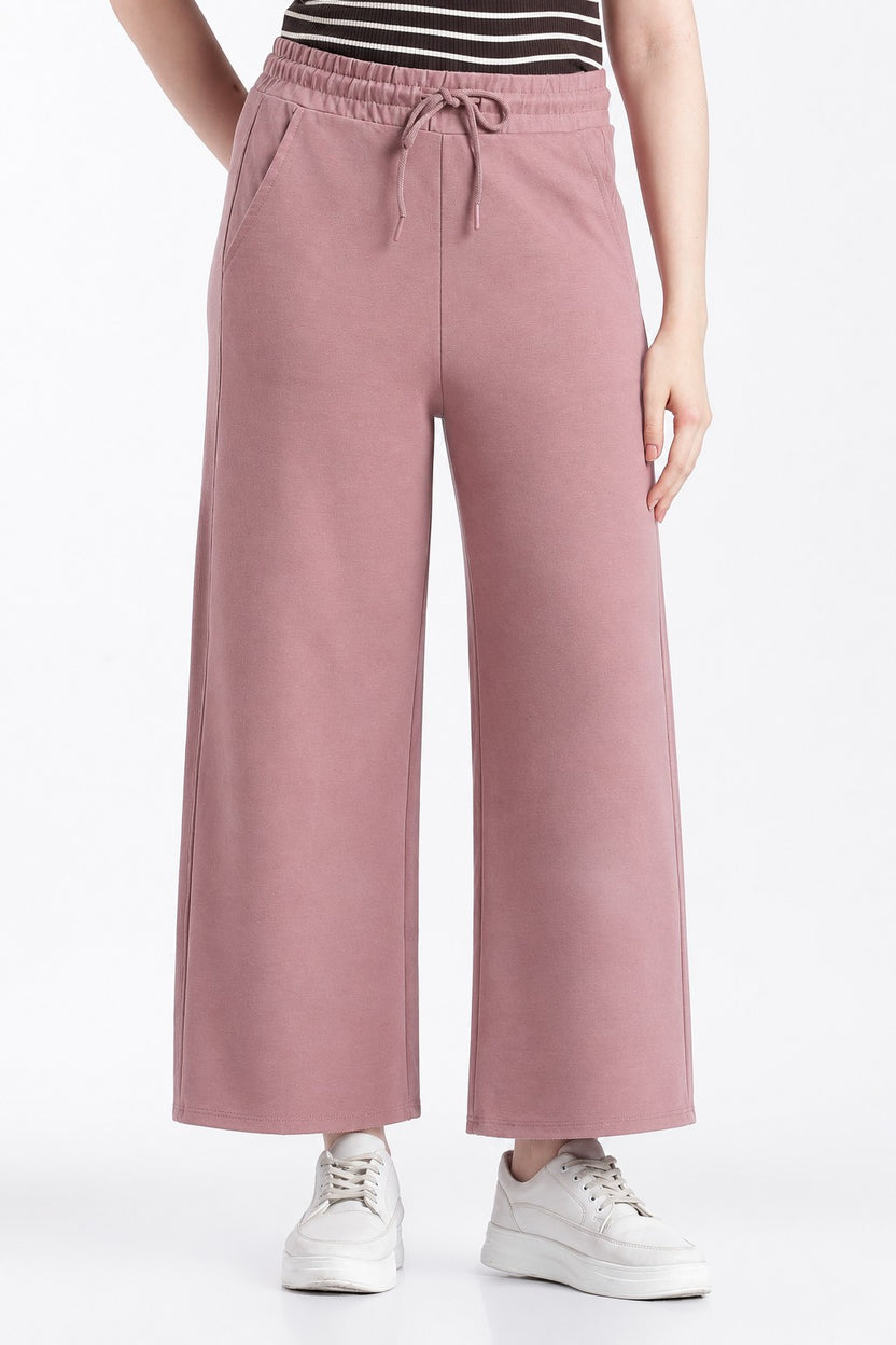 Womens Wide Leg Fit Mauve Solid Pant - Image 2