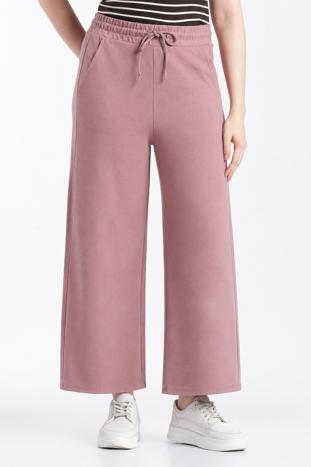 Womens Wide Leg Fit Mauve Solid Pant - Image 2