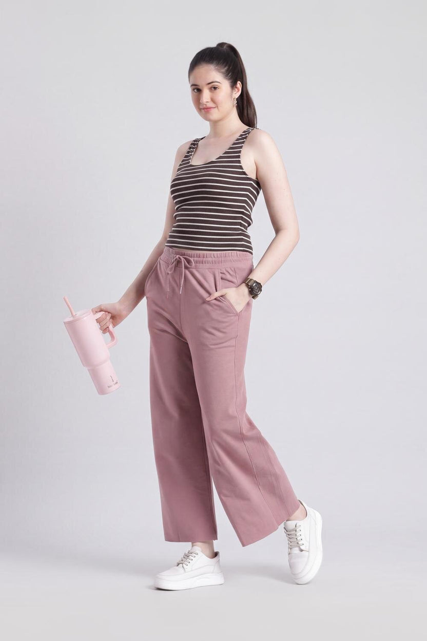 Womens Wide Leg Fit Mauve Solid Pant - Image 6