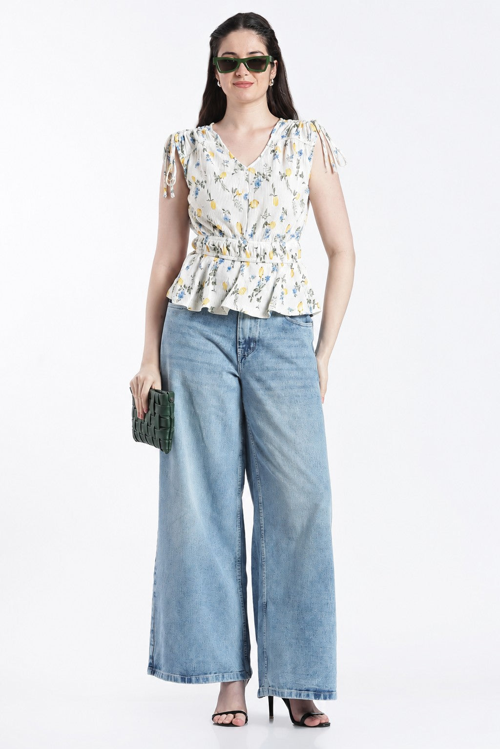 Womens Flared Yellow Floral Tied Up Top - Image 6