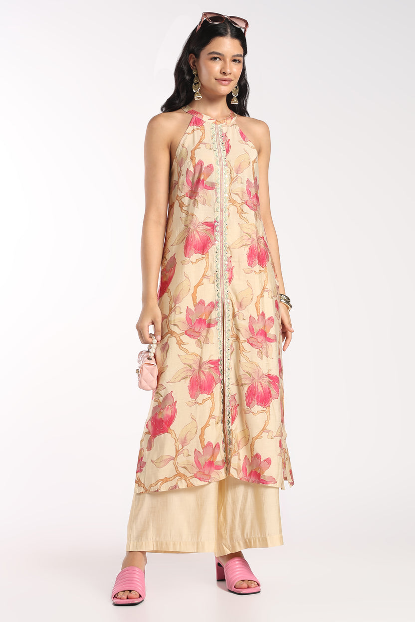 Womens Flared Pink Floral Co-ord Set - Image 1