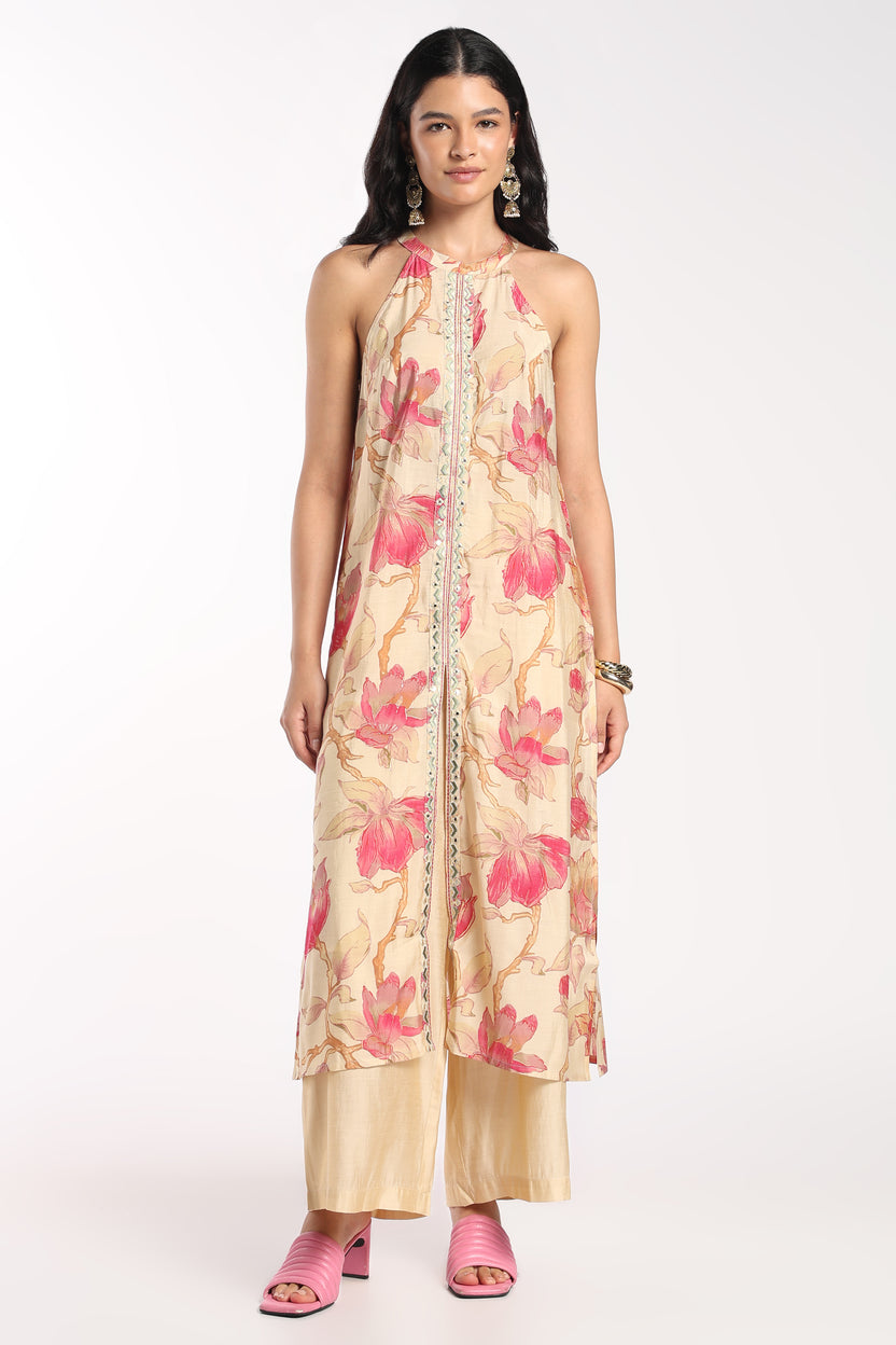Womens Flared Pink Floral Co-ord Set - Image 2