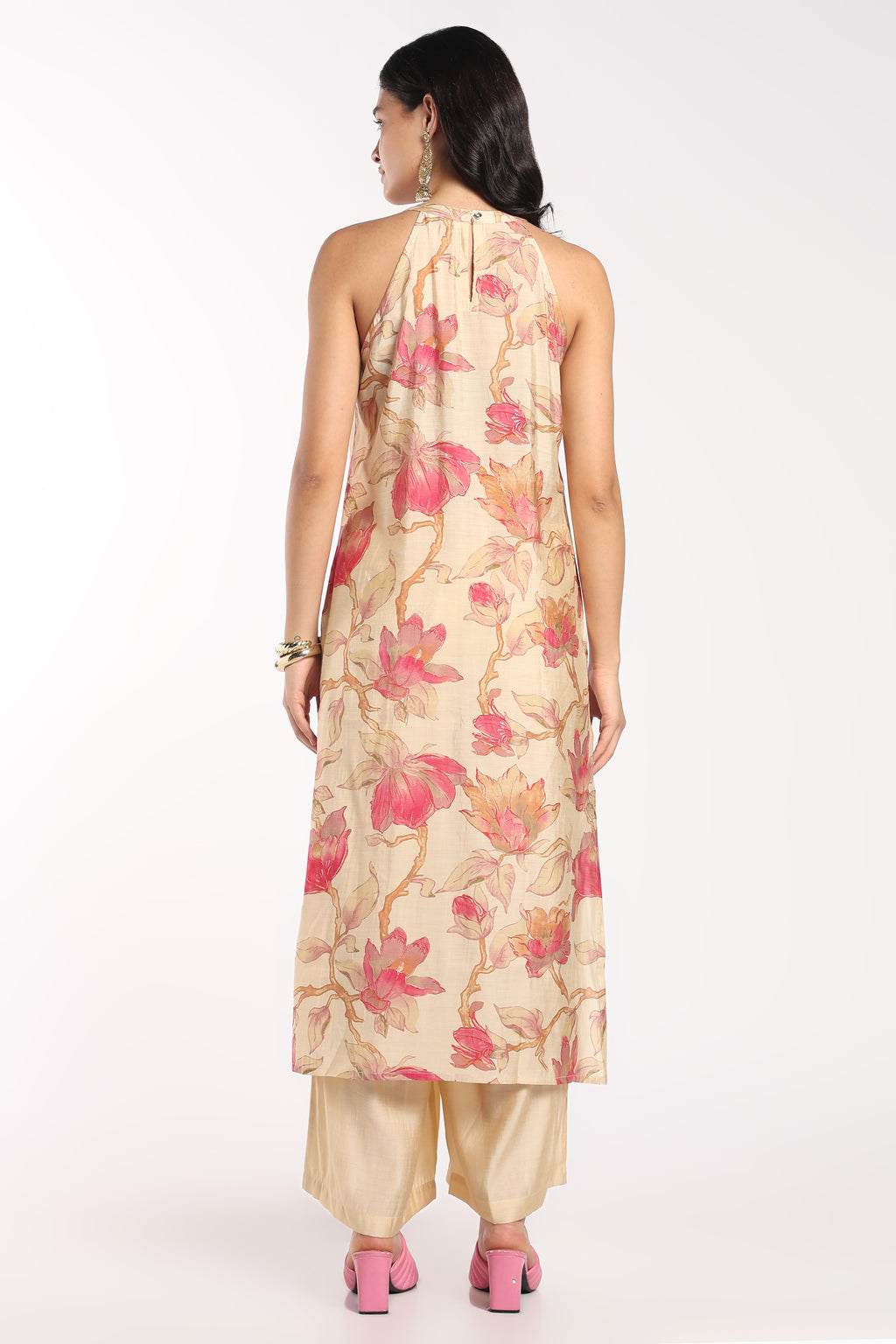 Womens Flared Pink Floral Co-ord Set - Image 5