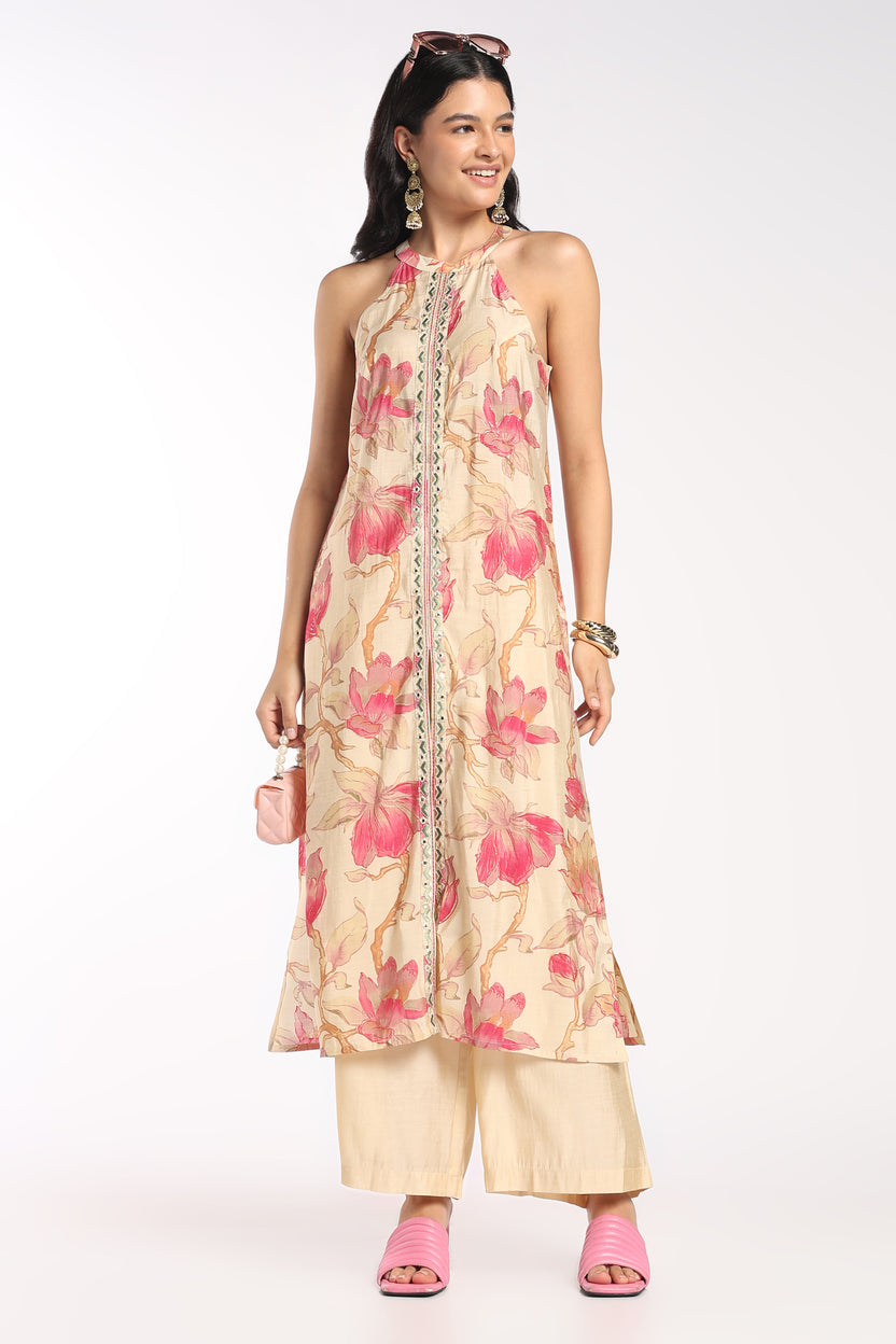 Womens Flared Pink Floral Co-ord Set - Image 6