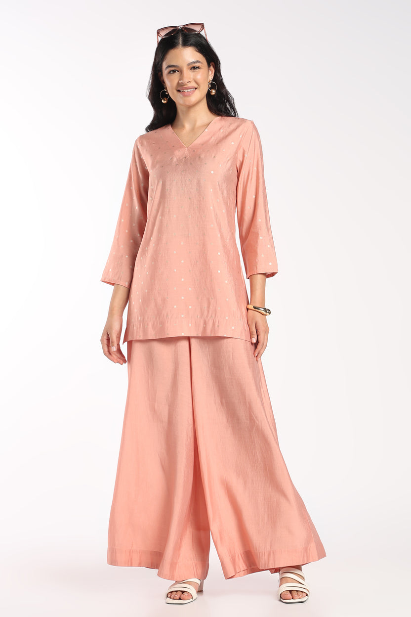 Womens Regular Fit Peach Polka Dot Co-ord Set - Image 1