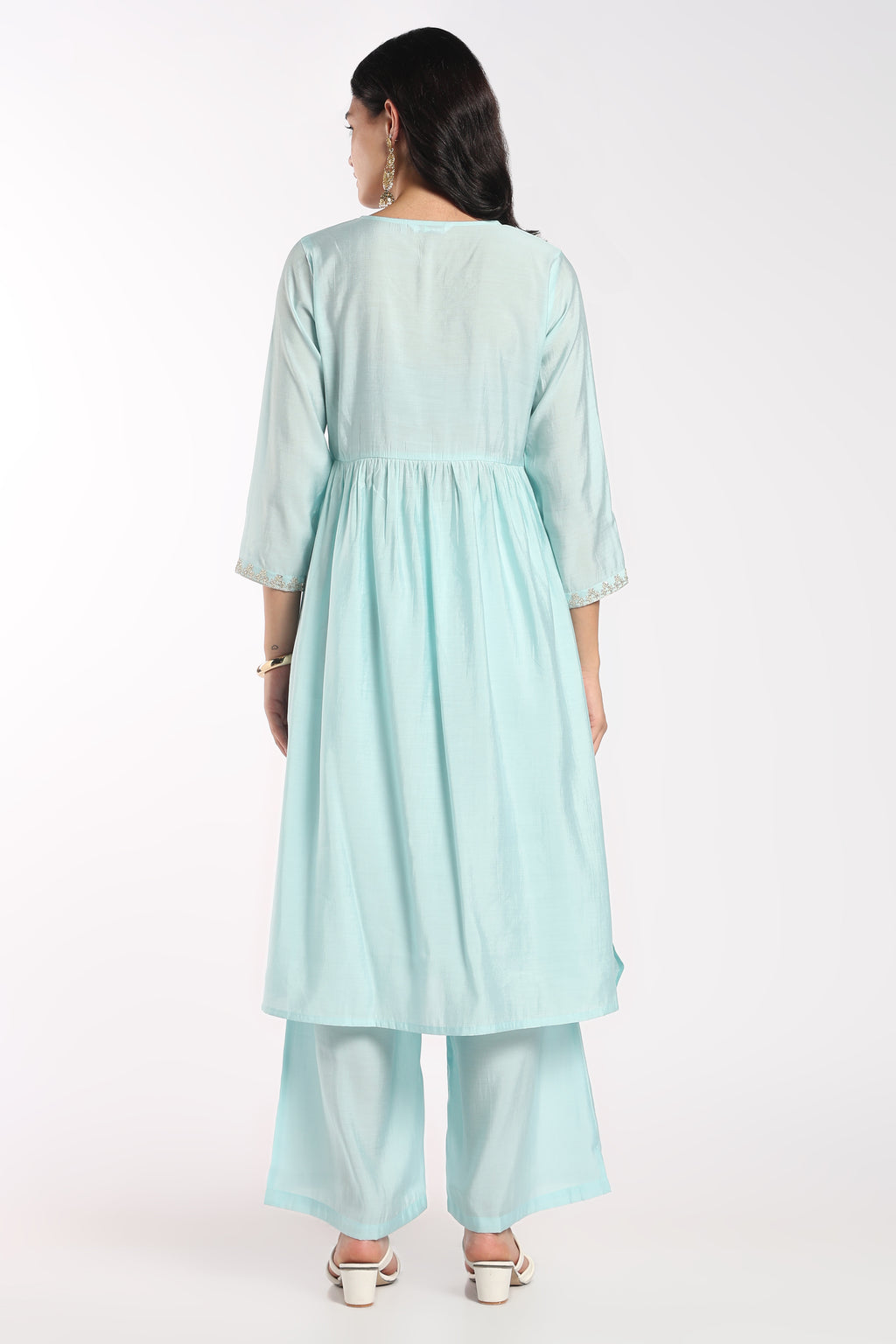 Womens Flared Aqua Embroidered Co-ord Set - Image 4
