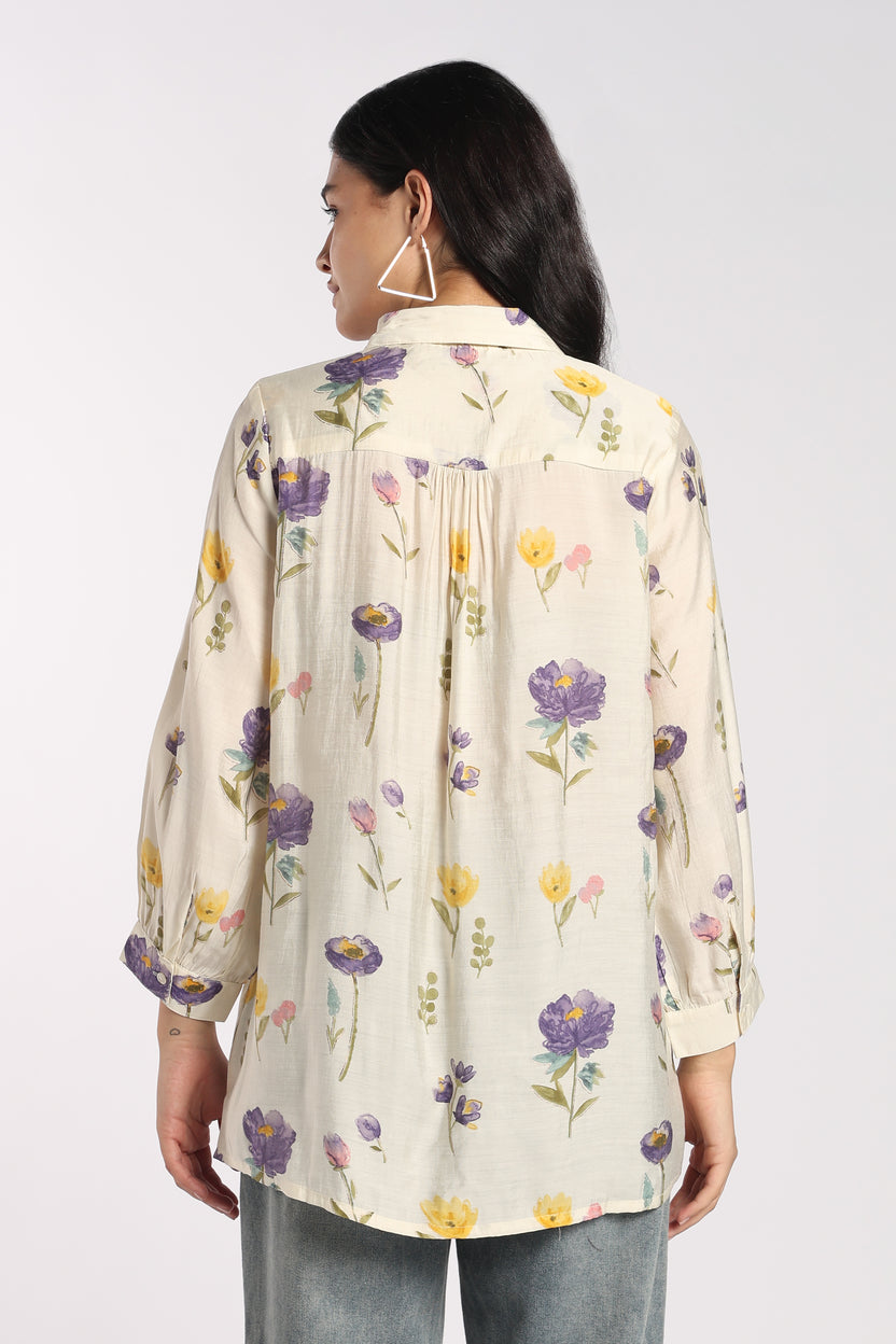 Womens Regular Fit Cream Floral Tunic - Image 5