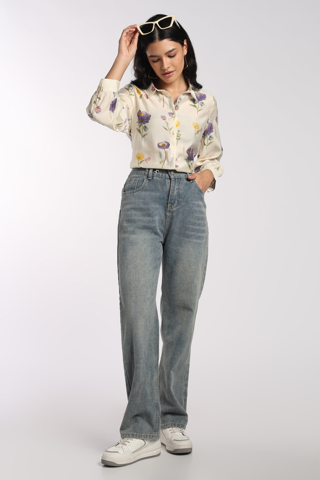 Womens Regular Fit Cream Floral Tunic - Image 6