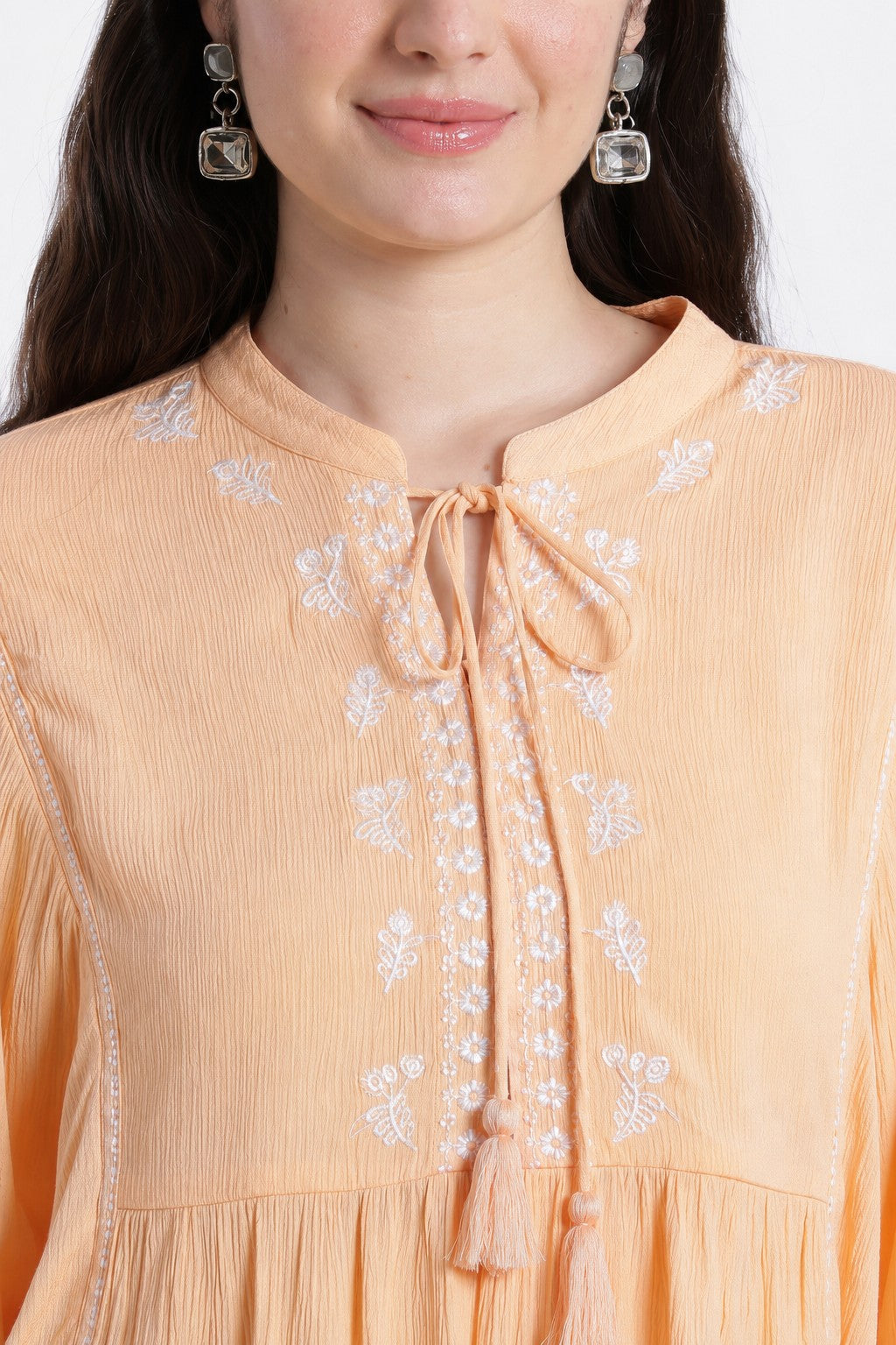 Womens Peach Embroidered Peplum Style Tunic - Image 3