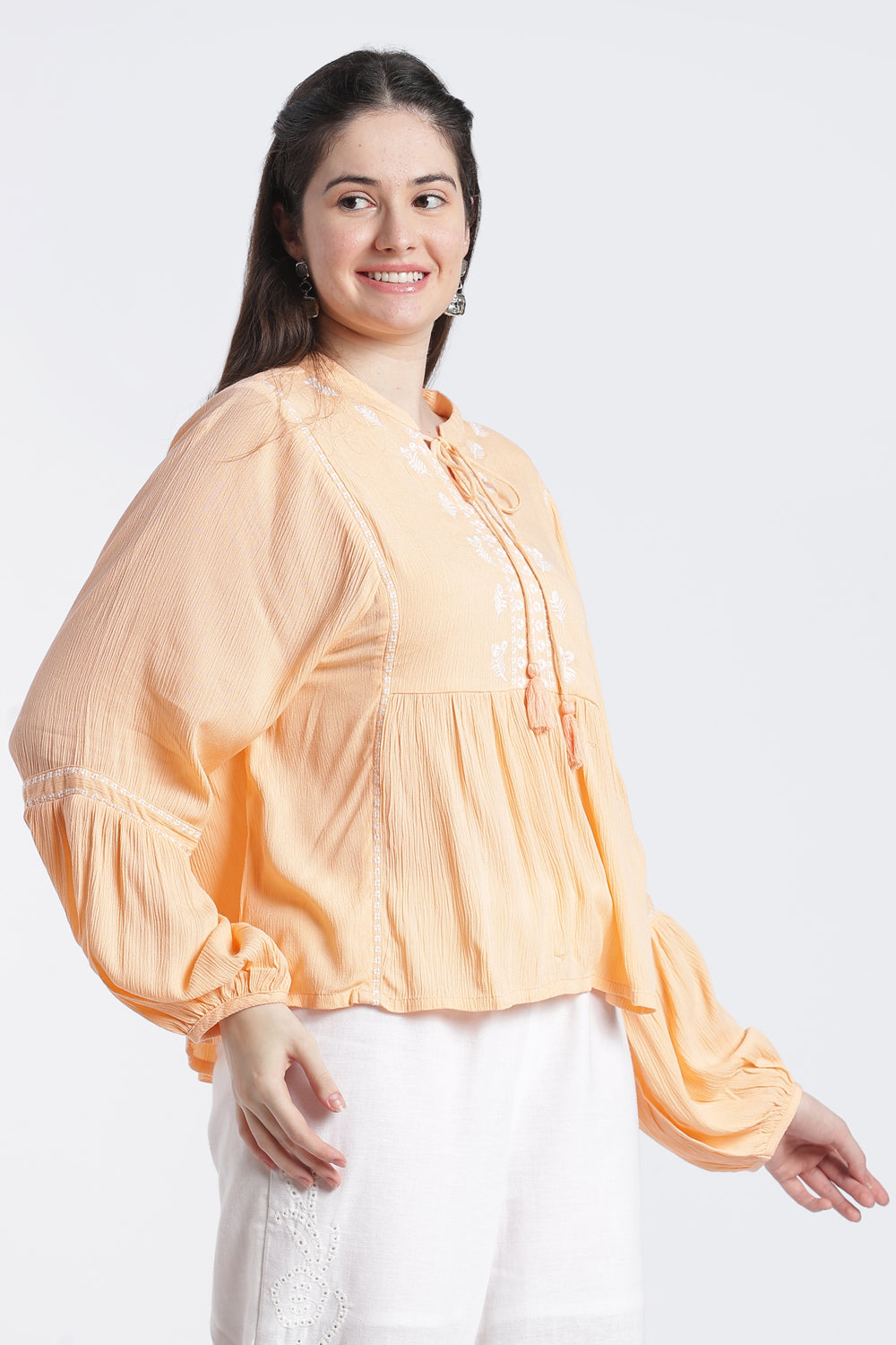 Womens Peach Embroidered Peplum Style Tunic - Image 4