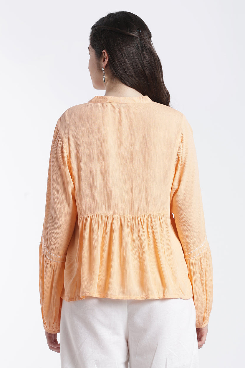 Womens Peach Embroidered Peplum Style Tunic - Image 5