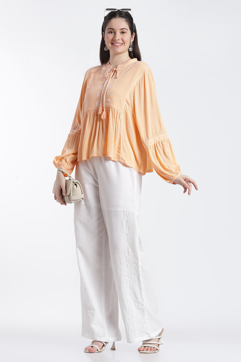 Womens Peach Embroidered Peplum Style Tunic - Image 6