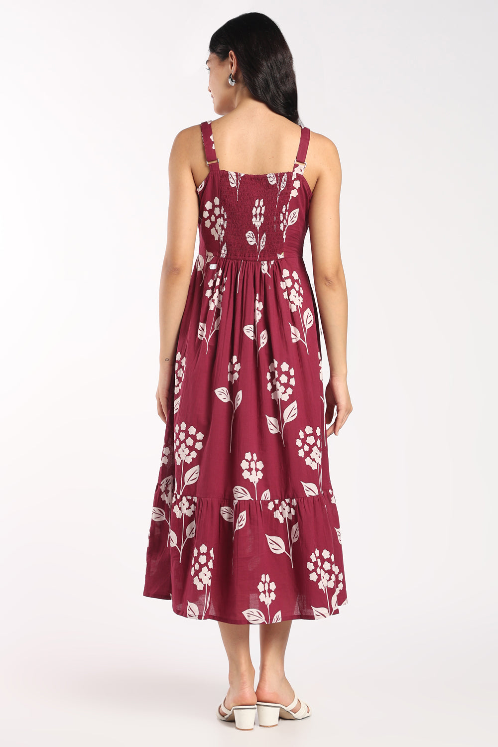 Womens Flared Wine Floral Strappy Dress - Image 5