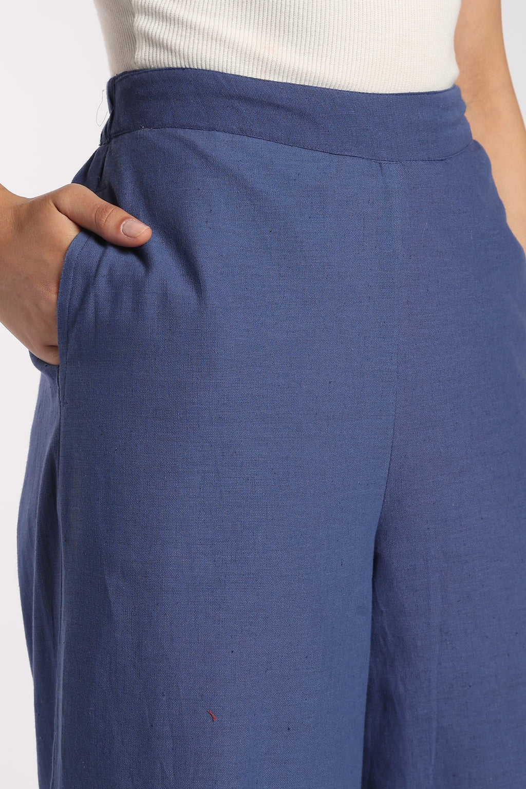 Womens Wide Leg Fit Blue Embroidered Pant - Image 3