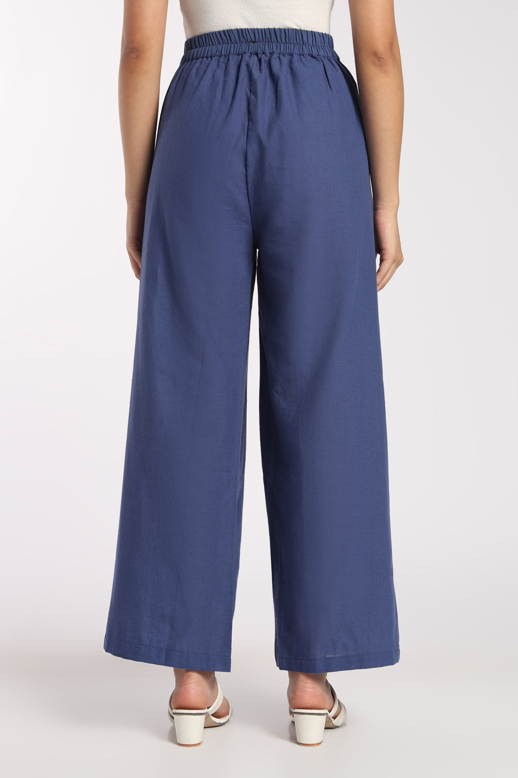 Womens Wide Leg Fit Blue Embroidered Pant - Image 5