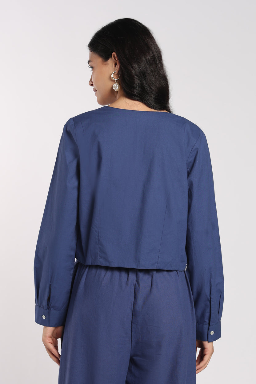 Womens Blue Embroidered Open Front Jacket - Image 5