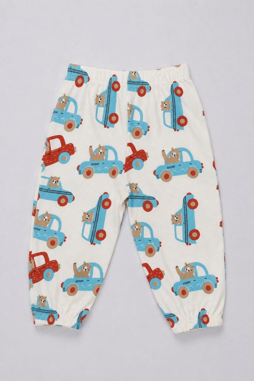 Infant Boys Blue and White Vehicle Printed Joggers - Pack of 2 - Image 3