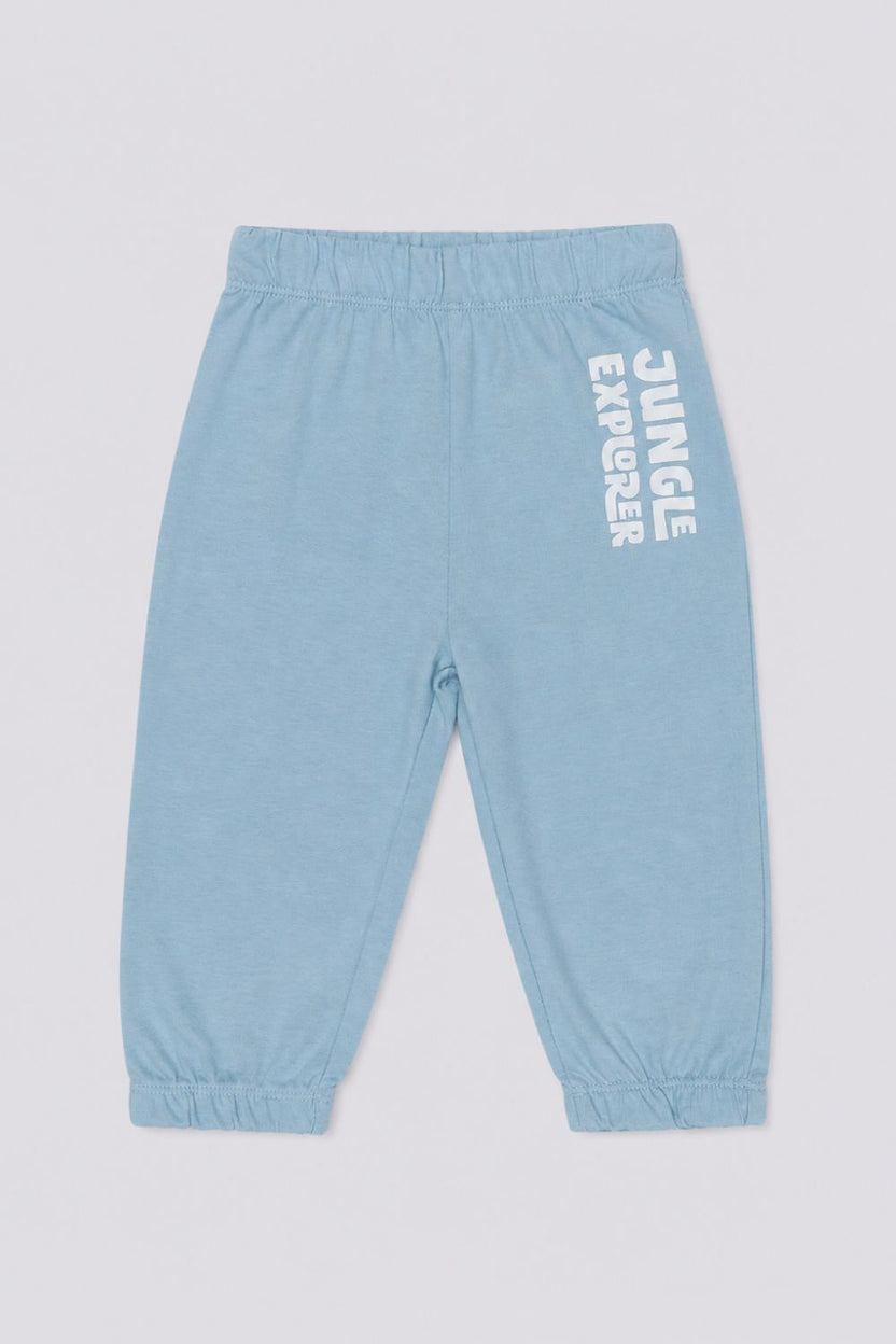 Infant Boys Blue and White Vehicle Printed Joggers - Pack of 2 - Image 4